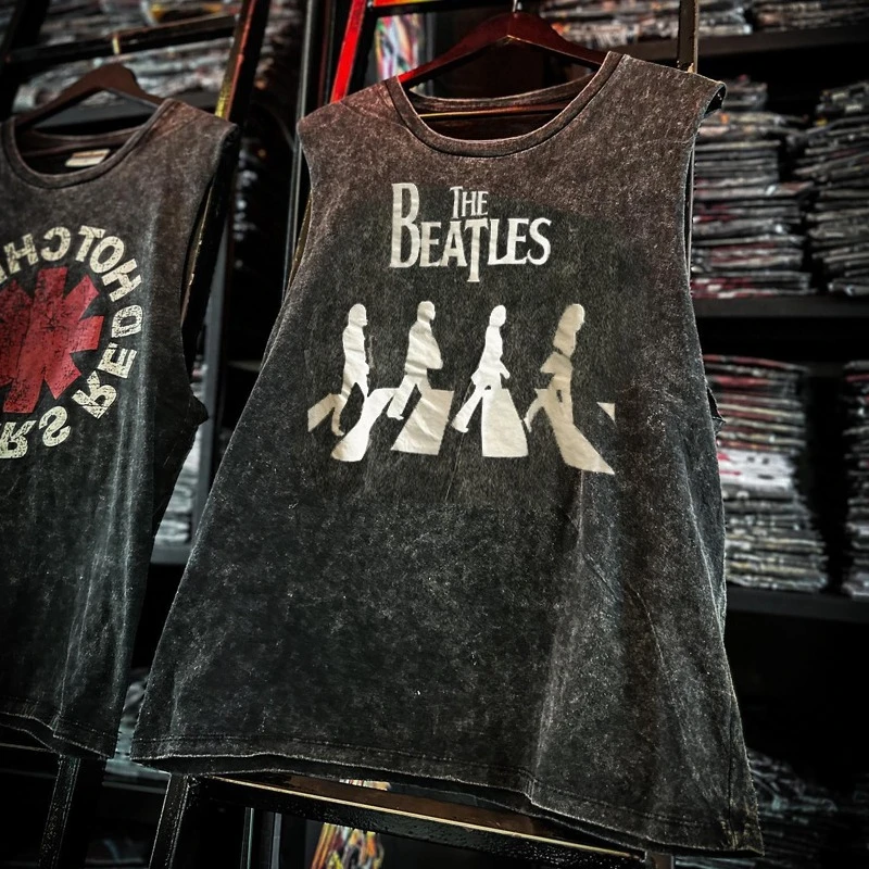 Men's Vintage American Rock Band Printed Washed Vest Sports T Shirt Sleeveless Tee Hip-Hop Gym Clothing Tank Tops Summer 2025 image 3