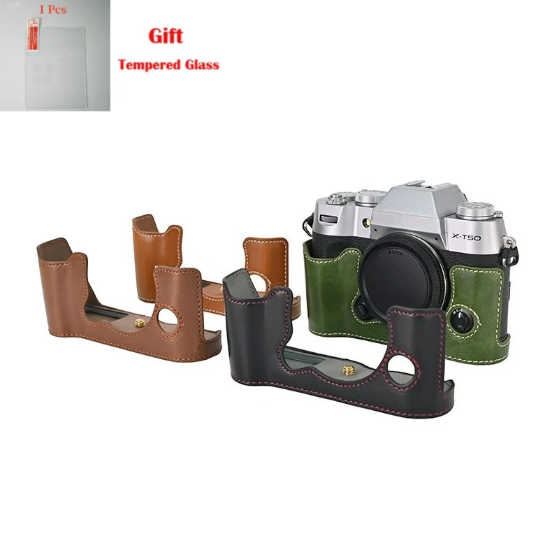 For FUJIFILM Fuji XT50 X-T50 camera bag, base insurance cover, leather case leather bag + free tempered film
