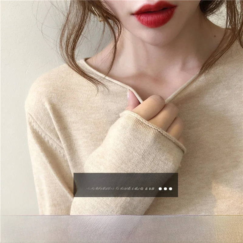 

Women's Camere Sweater round Ne Slim Fit Inner Wear Knitted irt Korean Sle Commute Faion Color Long Sve