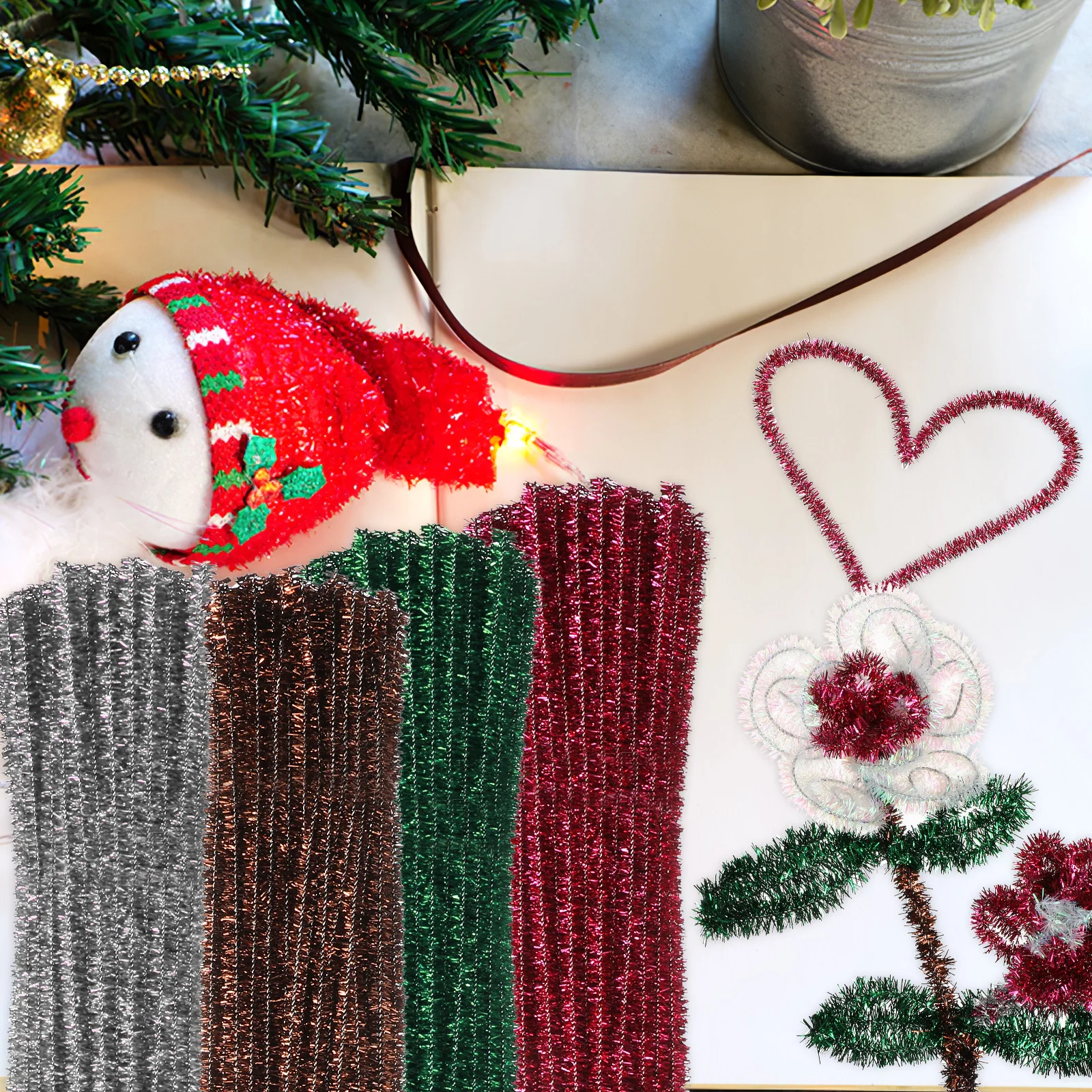 

500 Pcs Colorful Vivid Metallic Craft Pipe Cleaners Bulk Glitter Tinsel Stems Flexible Wire Ideal Carnivals Parties