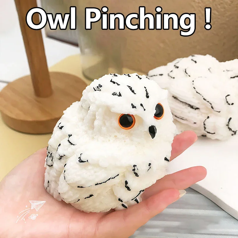 Cute Snow Owl Squishy Toy Fluffy Soft Squeeze Fidget Toy Slow Rising Animal Stress Relief Decompression Toy Kids Holiday Gift view 2