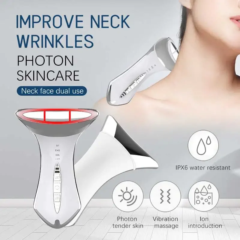 

EMS Micro-current Neck & Face Beauty Device LED RF Skin Rejuvenation Double Chin Reducer Facial Lifter Skin Tightening Massager