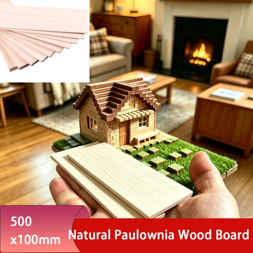 2/5Pc 500x100mm Natural Paulownia Wood Board Thick 1/1.5/2/3/4/5/6/8/10/12mm Thin Wood Sheet Lightweight Building Model Material