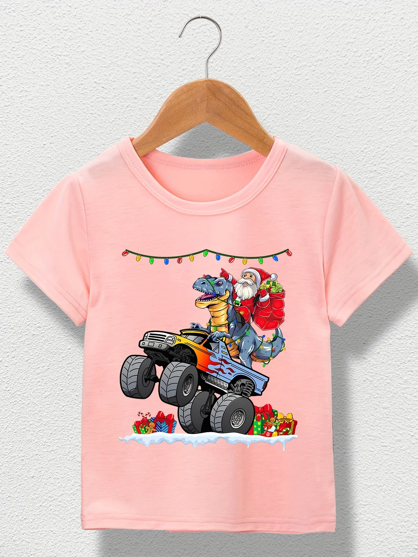 Children's T-shirt Monster Truck and Dinosaur Christmas Print Festival Party Style Top Festival Parent Child Gift