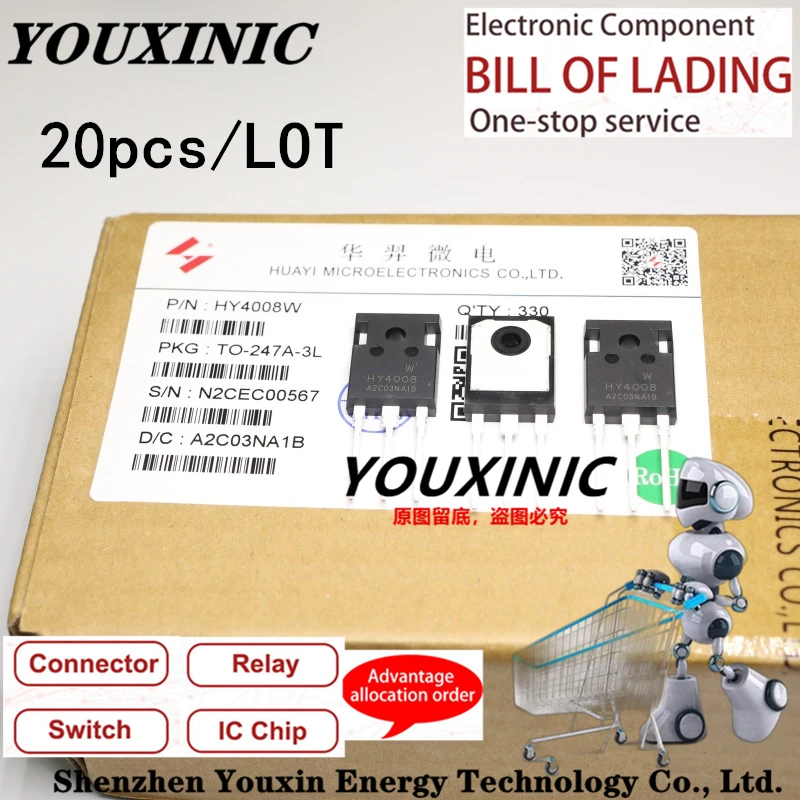 

YOUXINIC 2022+ 20PCS 100% New Original HY4008 HY4008W TO-247 MOSFET Inverter Ultra 80V 200A