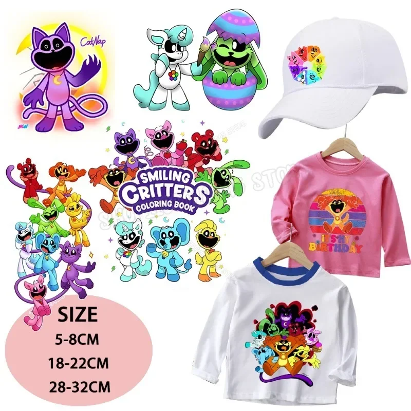 Pegatinas de transferencia de calor de Critters sonrientes, oso Catnap para camiseta, Sudadera con capucha, parches DIY para niños, aplique de transferencia de hierro, regalo