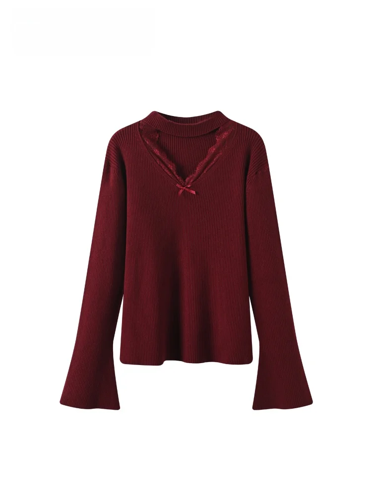 

Cara CLUB plus Size Long Sve Hollow out Knitwear Women's Autumn Winter New Sle Fat Sister Vintage Lace Top Casual Loose Fit