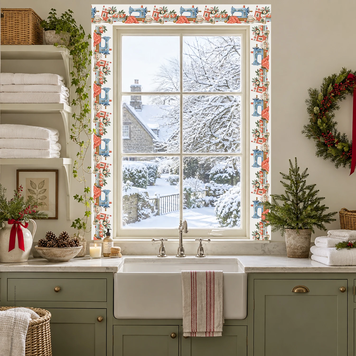 18 Styles Christmas Decor Waist Line Border Wall Sticker Peel & Stick Kids Rooms Floral Mirror Window Door Frame Art Wall Decals