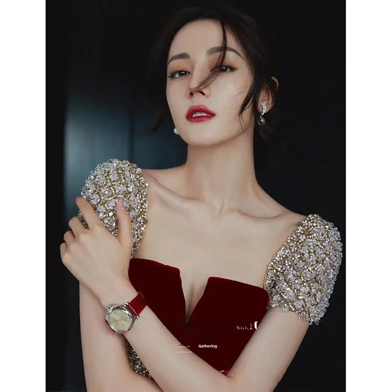 

Red Wine Color Wedding Dr New 2025 Autumn High End Luxury Art Exam Evening Gown Fi Tail Unique Host Faionable High ...