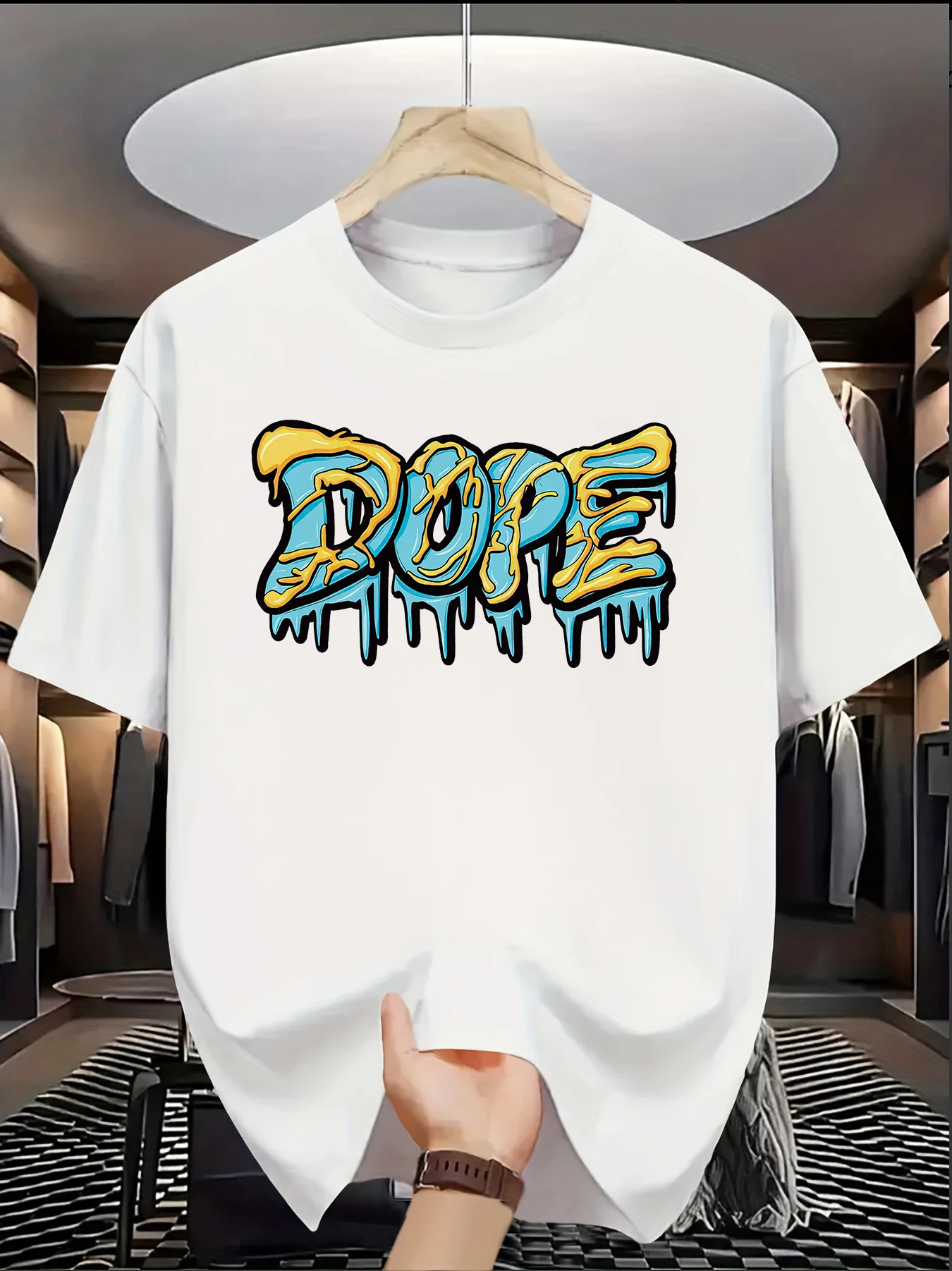 Streetwear DOPE Drip Effect Graphic T-shirt, Men's Oversized White Hip Hop Tee, Casual Tops S-XXL