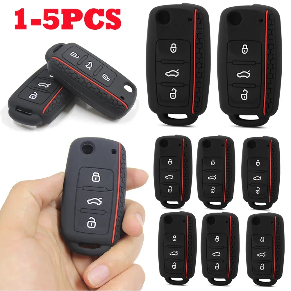 

Silicone Car Remote Key Fob 3 Buttons Car Key Cover Case Protector Car Key Cover Case Shell for VW Polo Phaeton Skoda Seat Bora