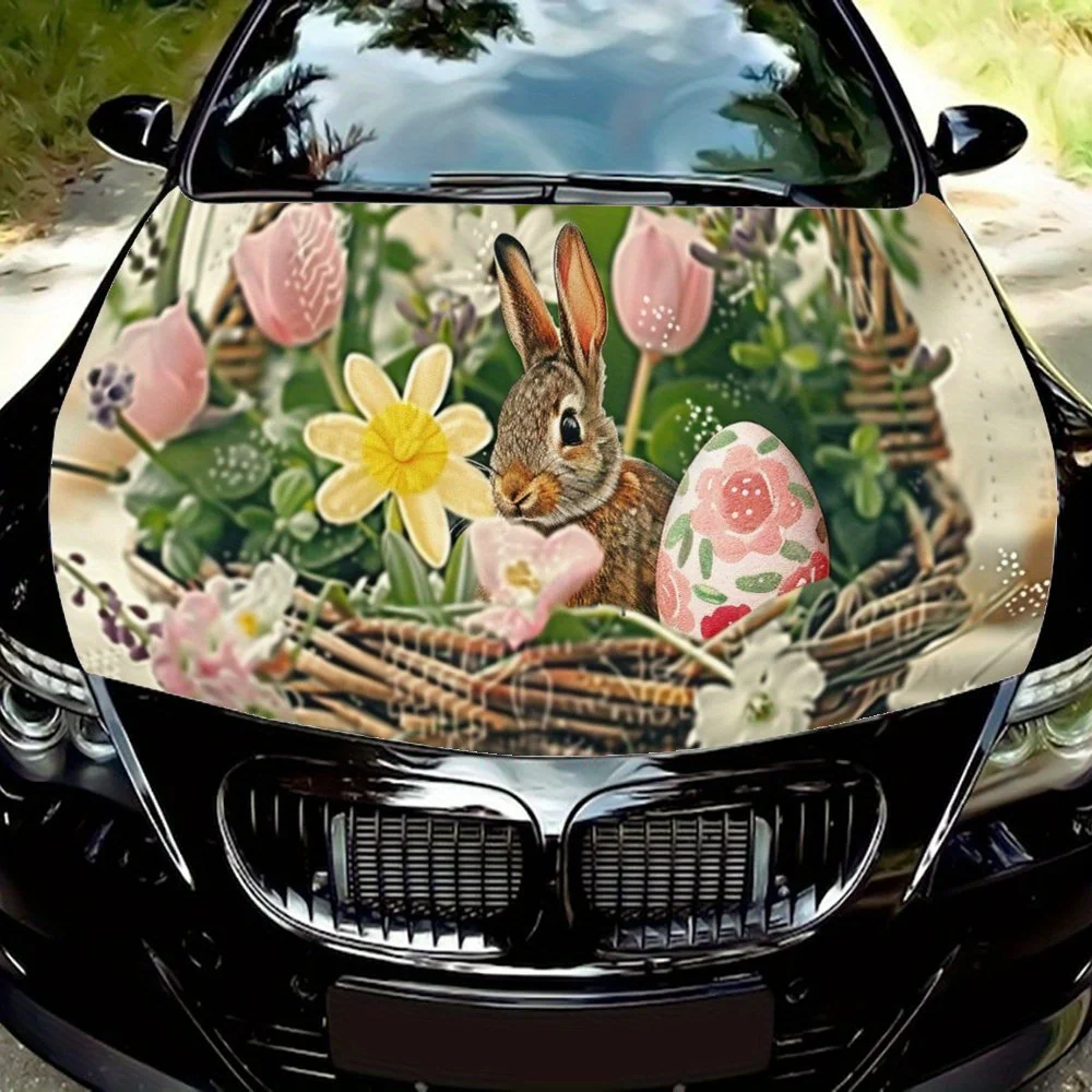

Easter Pink Egg Flower Bunny Car Hood Wrap Color Vinyl Sticker Truck Graphic Bonnet Auto Accessories Decoration Decal Gift