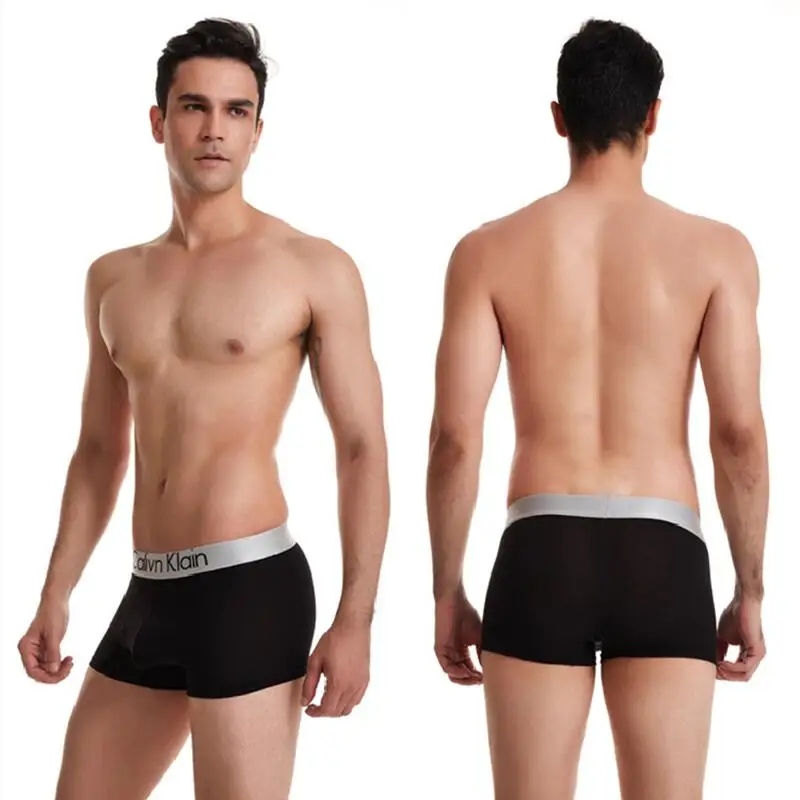 Pantaloncini da Boyshorts in seta di ghiaccio traspirante elastico bordo argento cintura larga intimo da uomo 3D Pouch Boxer slip Boxer senza cuciture