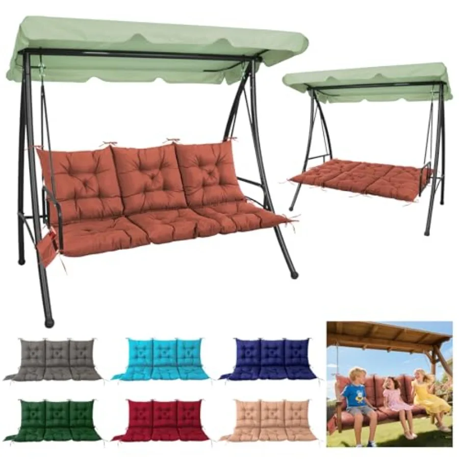 

3 Seater Porch Swing CushionThick Cushion for Patio Swing Furniture 3-Person Outdoor Swing cushiosn with Ties and Storage Bag f