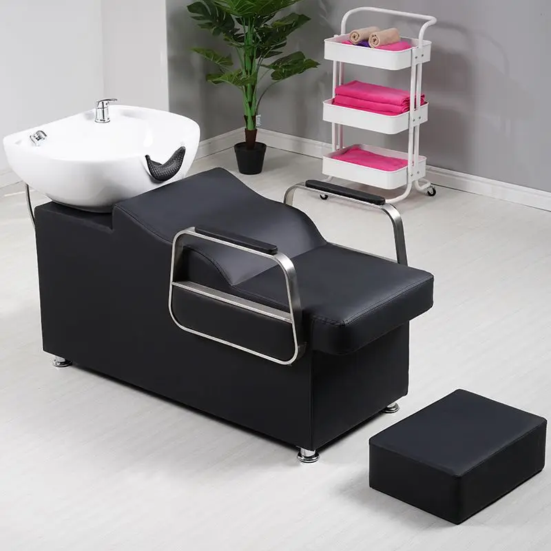Color Custom Hair Salon Comfortable Lying Massage Furniture Washing Bed Shampoo Chair with Bowl and Water Heater