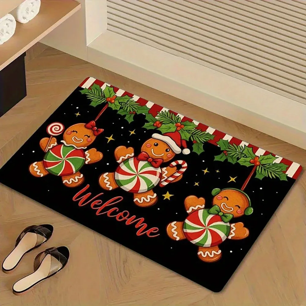 Christmas Gingerbread Welcome Mat Winter Non-slip Style  Universal Holiday Doormat for Indoor Rug Bathroom, Front and Back Doors