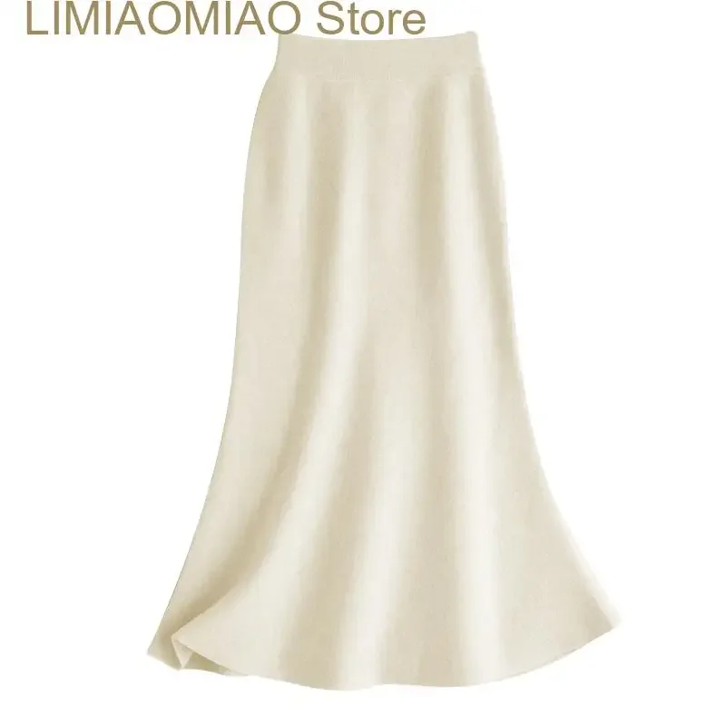 New Mermaid Solid Casual Elastic High Waist Loose Chic Women's Skirt Korean Fashion Mid-Calf Long Skirts For Women Autumn Winter