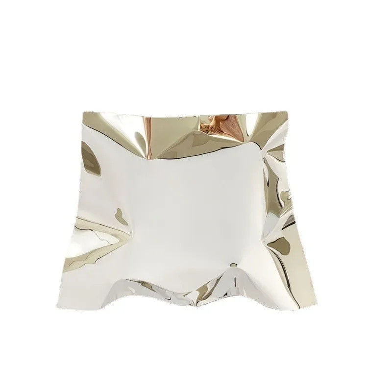

Nordic Creative Mirror Polished Folds Stainless Steel Glossy Metal Tray