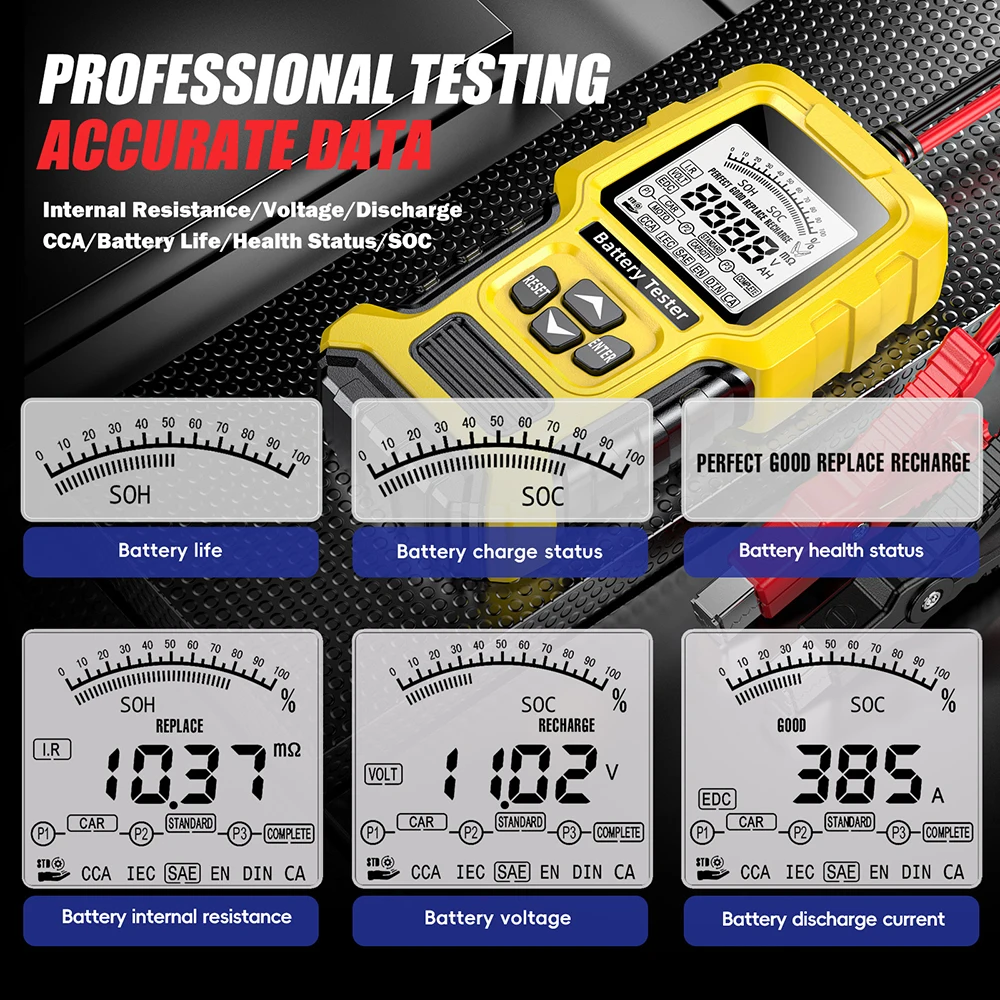 12V 24V Smart Car Battery Tester Motocycle Battery Analyzer Portable Digital Analyzer Tester for Car Truck Motorcycle SUV Boat