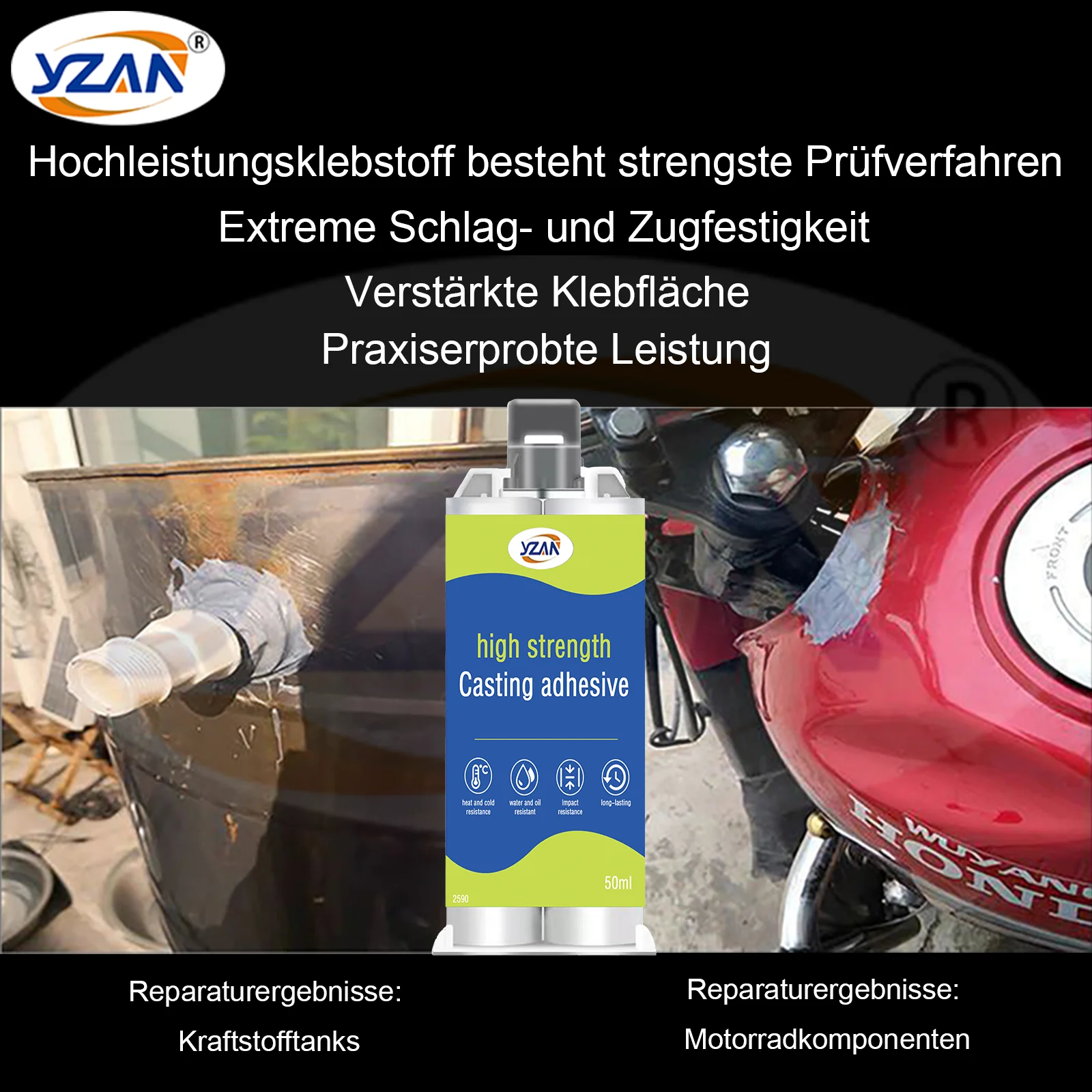50ml AB Type Casting Repair Glue High Temperature Glue for Metal Welding Strength Repair Resistant Magic AB a Plastic Wood B Adhesive Purpose Bi Component Includes mixing tools.