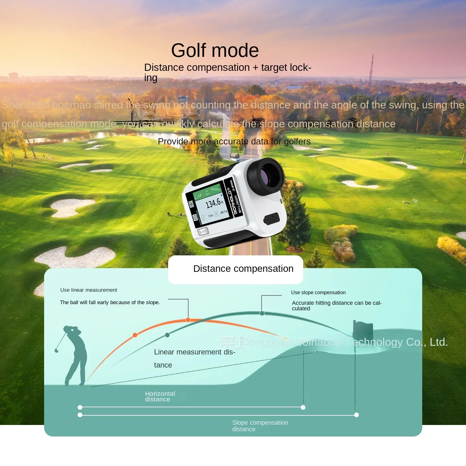 Pengukur jarak laser Golf, untuk pengukuran teknik olahraga luar ruangan, layar sentuh samping dengan suara