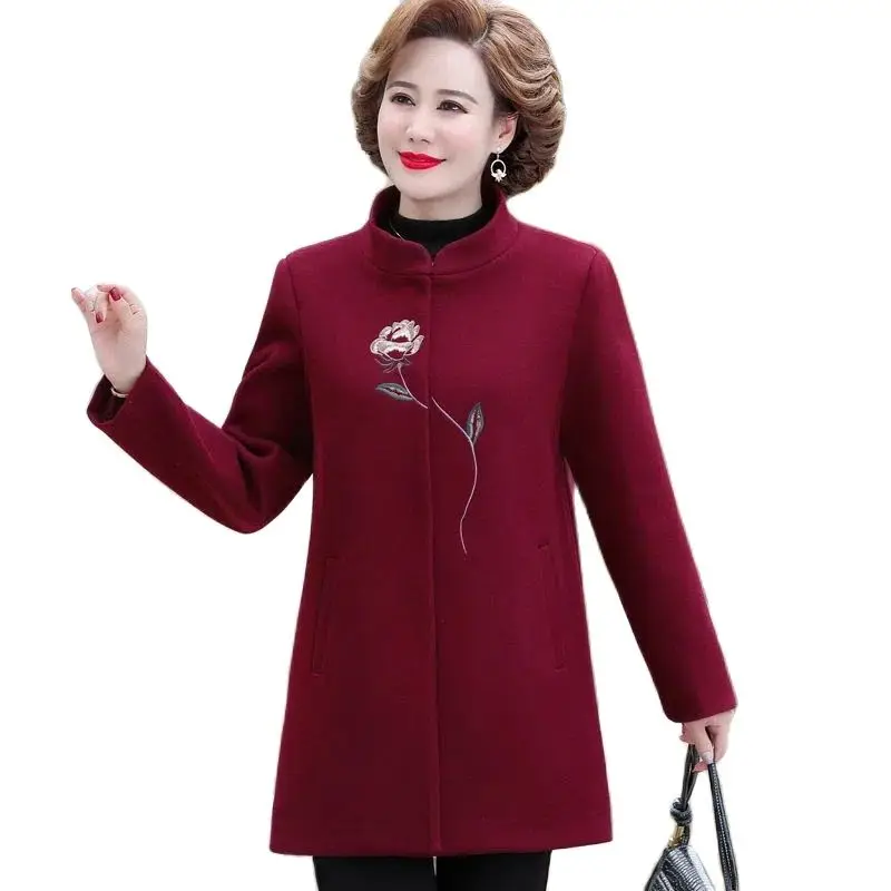 

Middle aged woman Woolen Coat 2022 Autumn winter Wool Overcoat Female mid-length Woolen Outcoat Middle aged mother Woolen Top