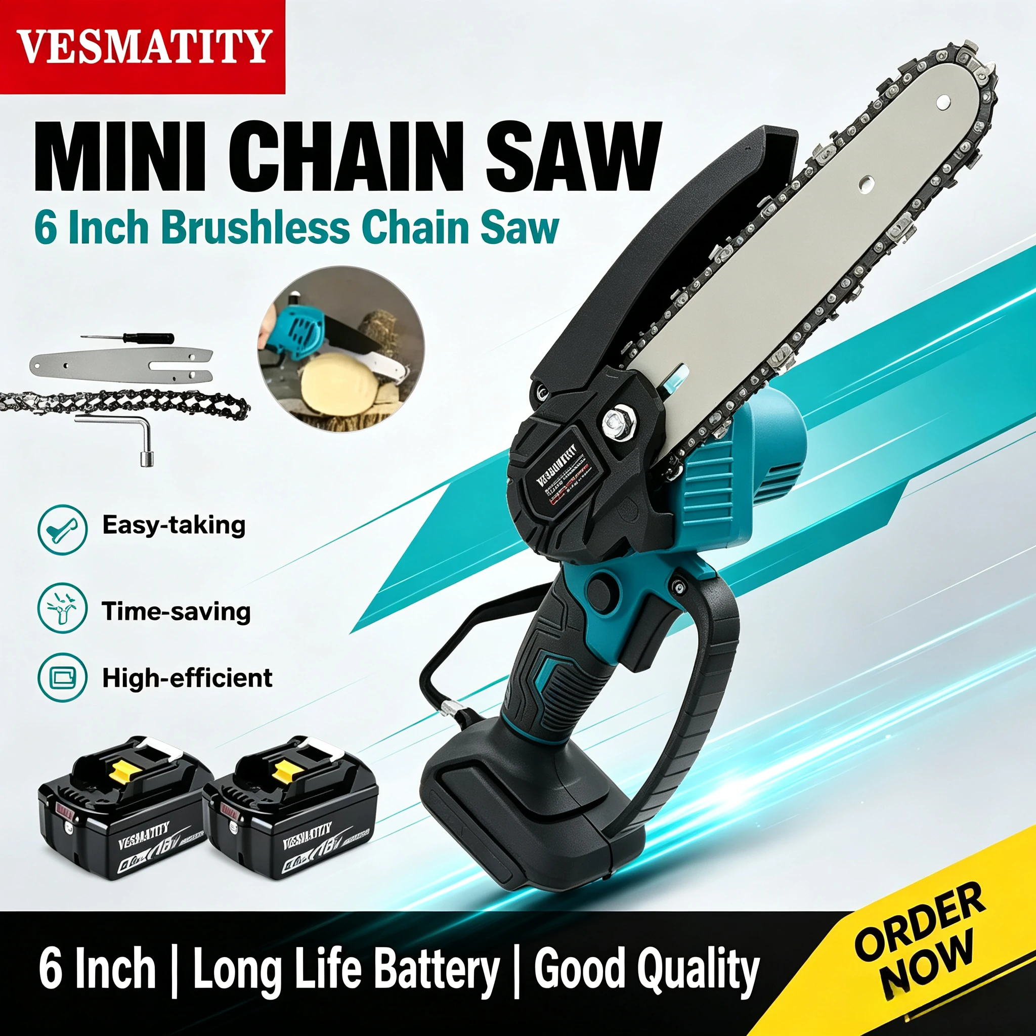 Electric 6-inch Logging Sawzall Small Handheld  Mini Portable Chainsaw Cordless Chainsaw for Woodworking For 18V-20V Battery
