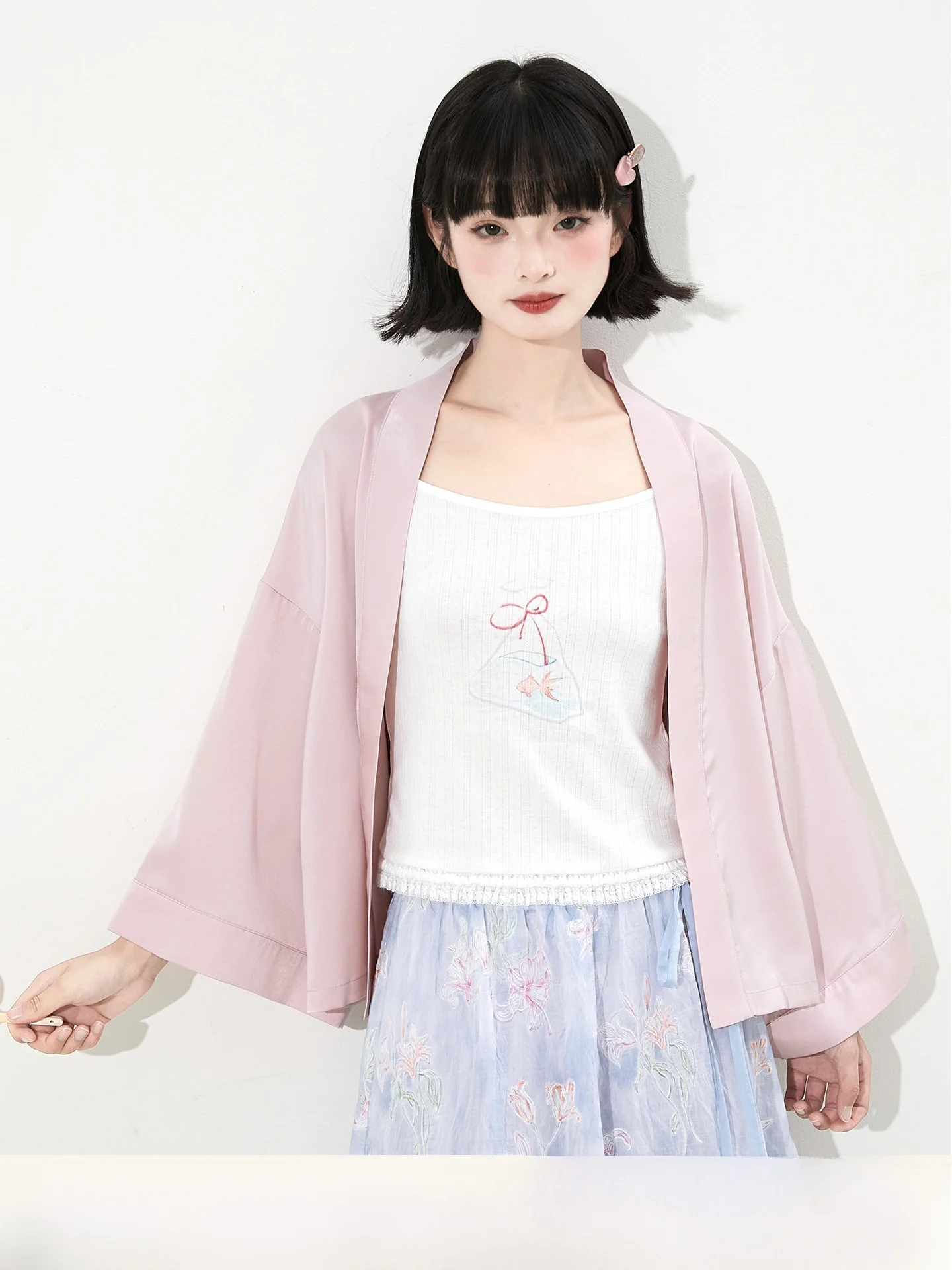 

Легкий свободный кардиган без пуговиц для женщин, летний, дышащий, розовый, в художественном стиле, с длинными рукавами