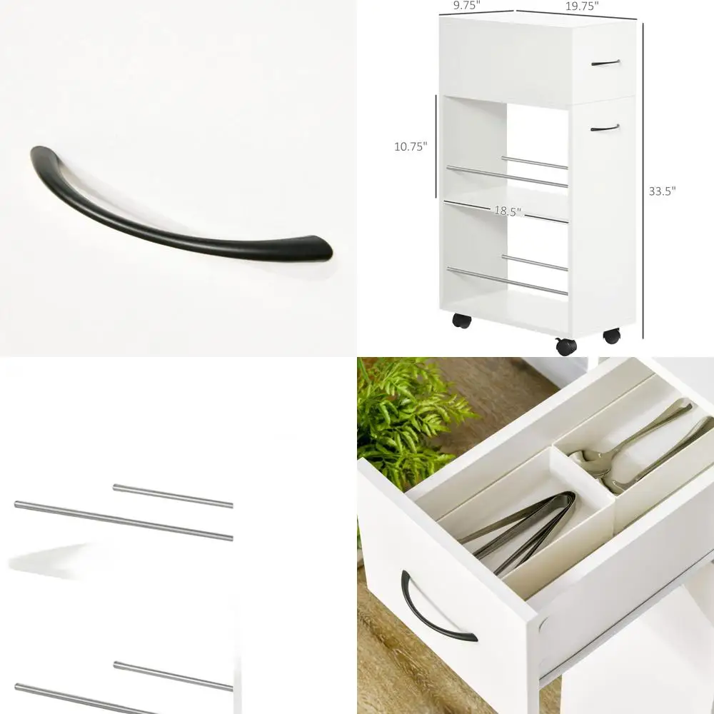 عربة مطبخ دوارة مدمجة مكونة من 3 طبقات مع رف جانبي منزلق لتنظيم مساحة فعالة #1