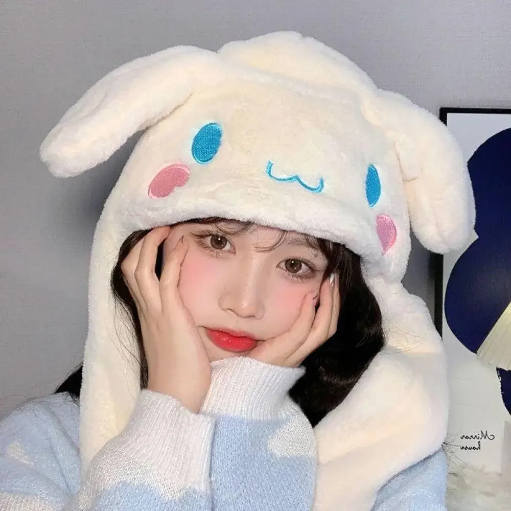 Kawaii Cinnamoroll Plush Hat Ears Move Sanrioed Anime Kuromi Melody Winter Cute Sweet Girl Student Warm Thicken Girlfriend Gift