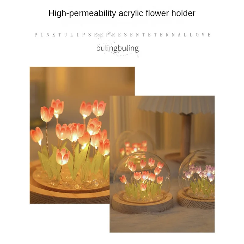 

Tulips Night Light Handmade DIY Tulip Girl Living Room Night Light Desktop Light Romantic Ambient Lamp-Blue