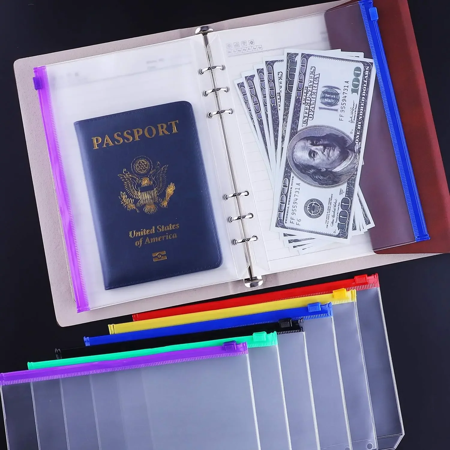Binder Notebook Planner Zipper Budget Envelopes Loose Leaf Bag Waterproof For Binder Pockets PVC Cash 6-Hole for A6
