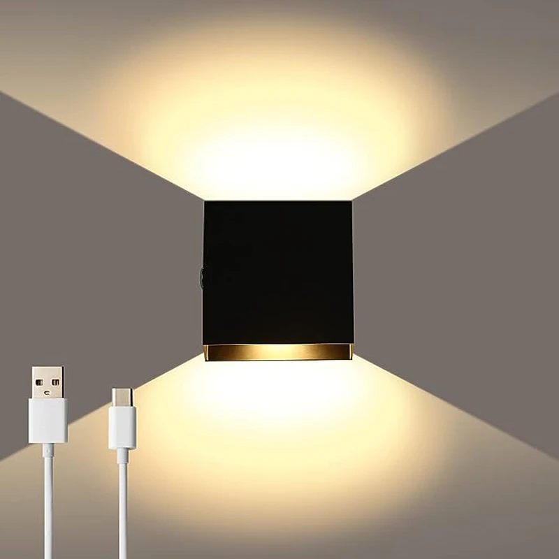 2000mAh Lightess LED Wall Sconce Battery Powered, Touch Control Dimmable Wall lamp Rechargeable Black, Up Down Wall Mount Lights