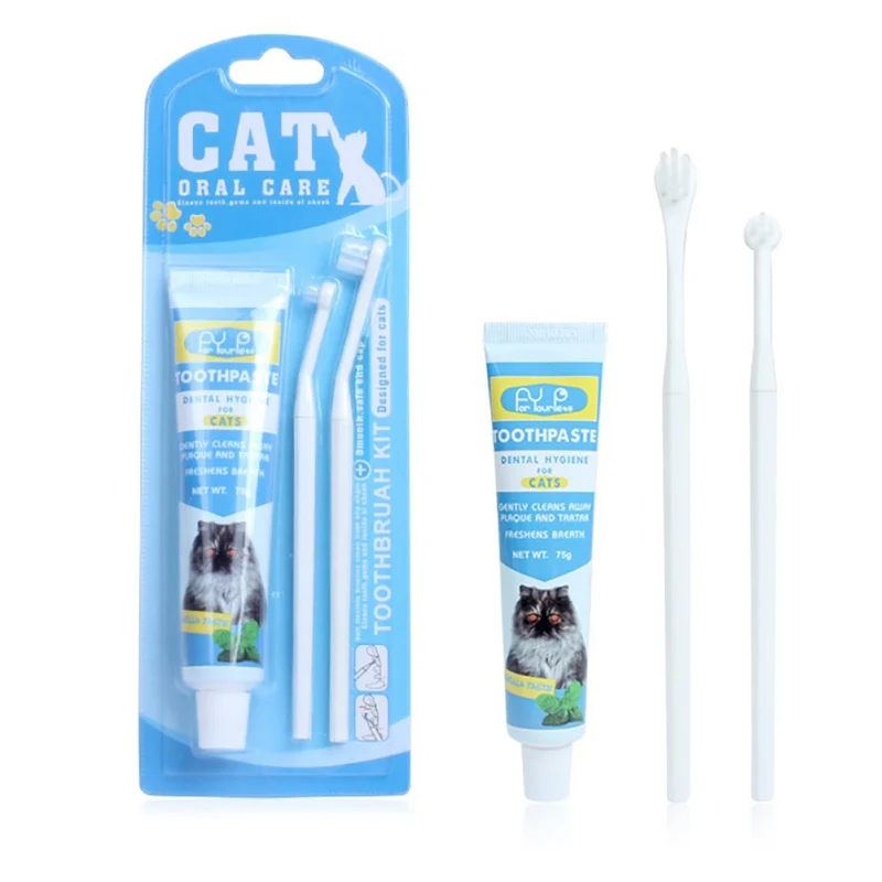 Cat Dog Toothbrush Toothpaste Kit Pet Cleaning Tooth Oral Fresh Cleaner Puppy Kitten Gel Toothpaste Set Pet Grooming Supplies