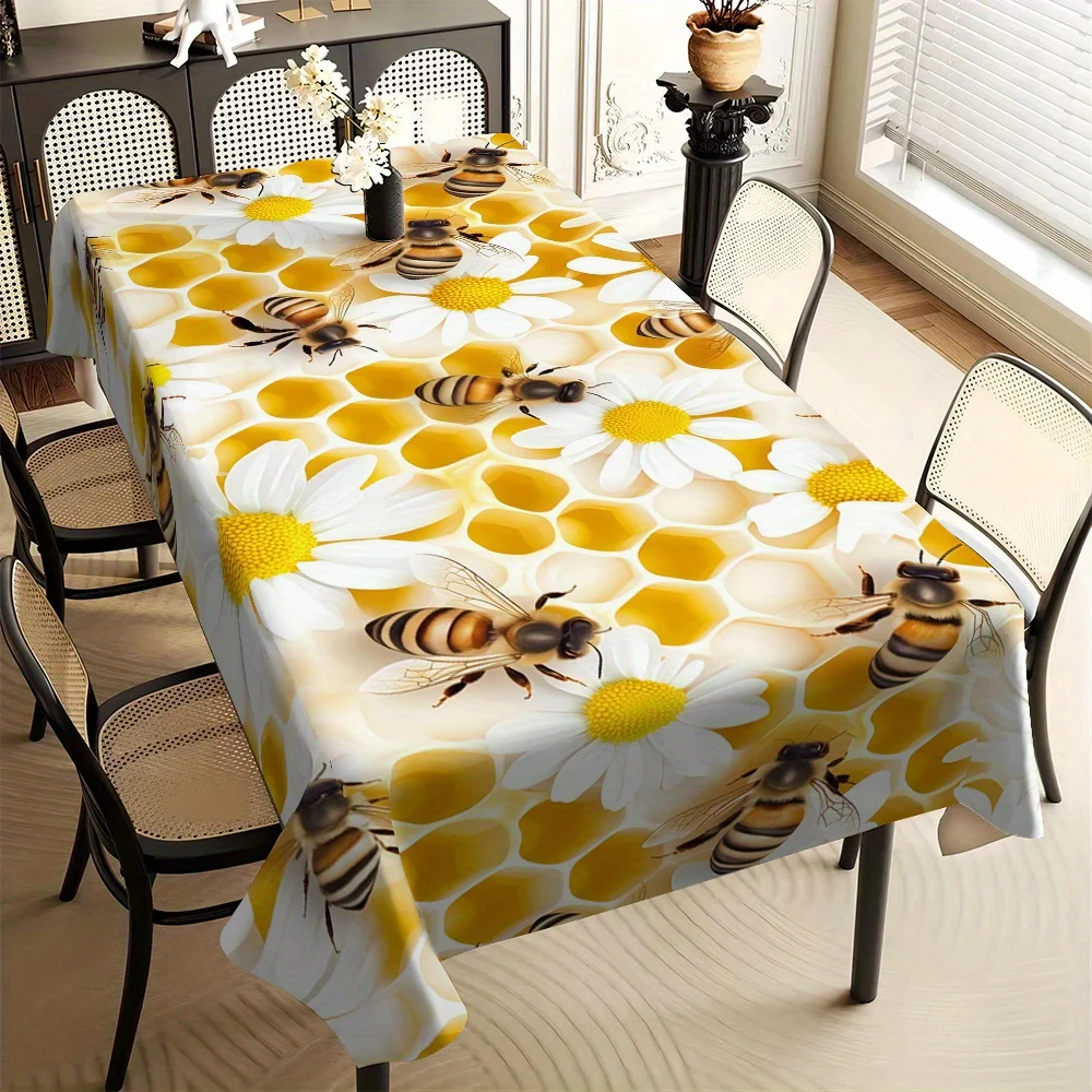 JIT-1pc High-Grade Bee Patterned Tablecloth with Simple European Style Design, Square Shapezyc