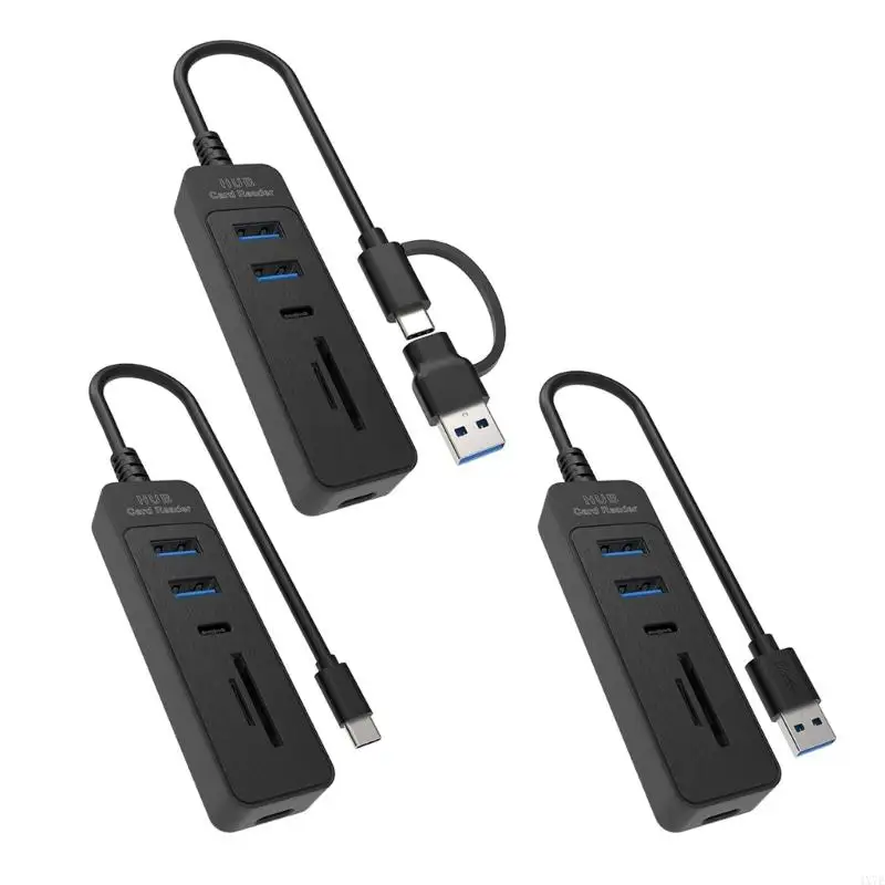 

4X7E 5 In 1 USB Adapter With USB3.0 USB2.0 Type C Port And Double Card Readers Fast