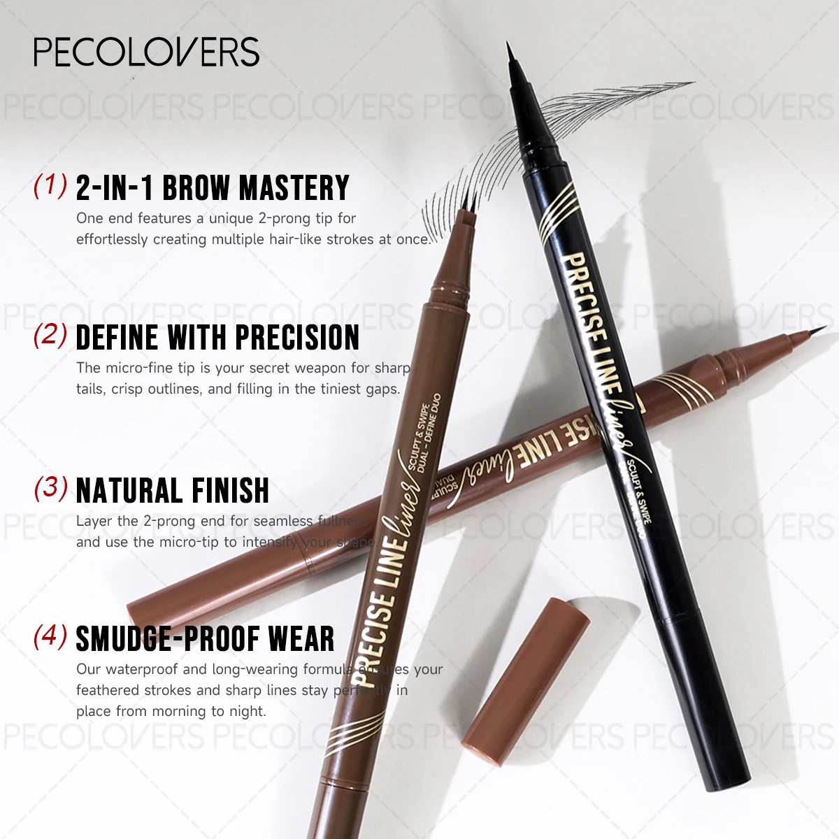 Delineador de ojos y lápiz de cejas ultrafino resistente al agua de doble punta: secado rápido, resistente al sudor, a prueba de manchas