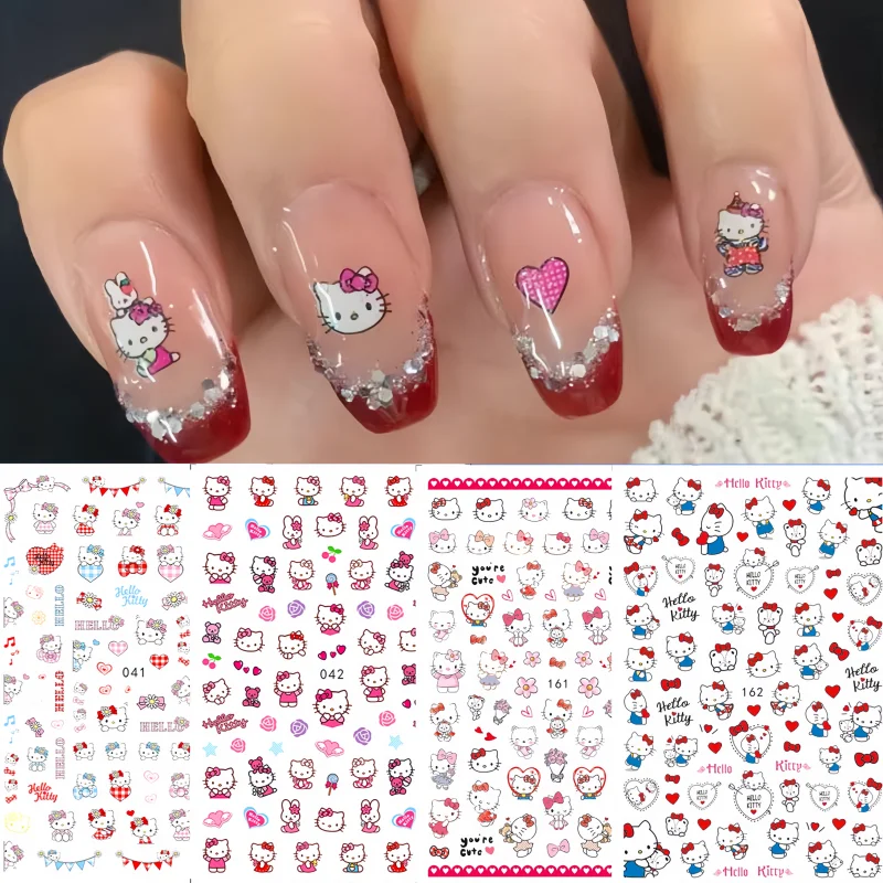 1PCS Cartoon Hello Kitty Nail Stickers 3D Sanrio Nail Art Decoration Anime Stickers For Nails Cute Kuromi Press On Nails Sticker