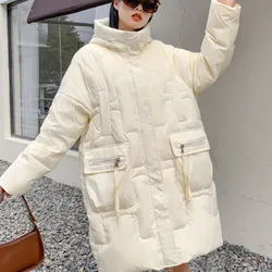 2023 New Women Down Cotton Coat Winter Jacket Female Mid Length Version Parkas Loose Large Size Warm Outwear Hooded Overcoat