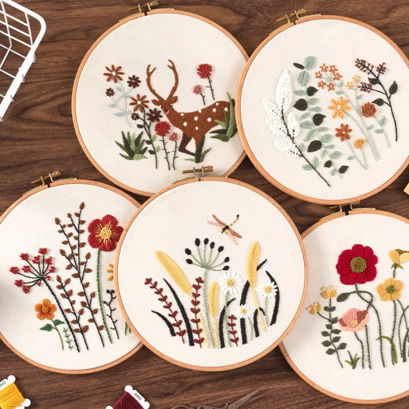 New hand-embroidered DIY elk flowers simple three-dimensional European materials package cross-border sample living room