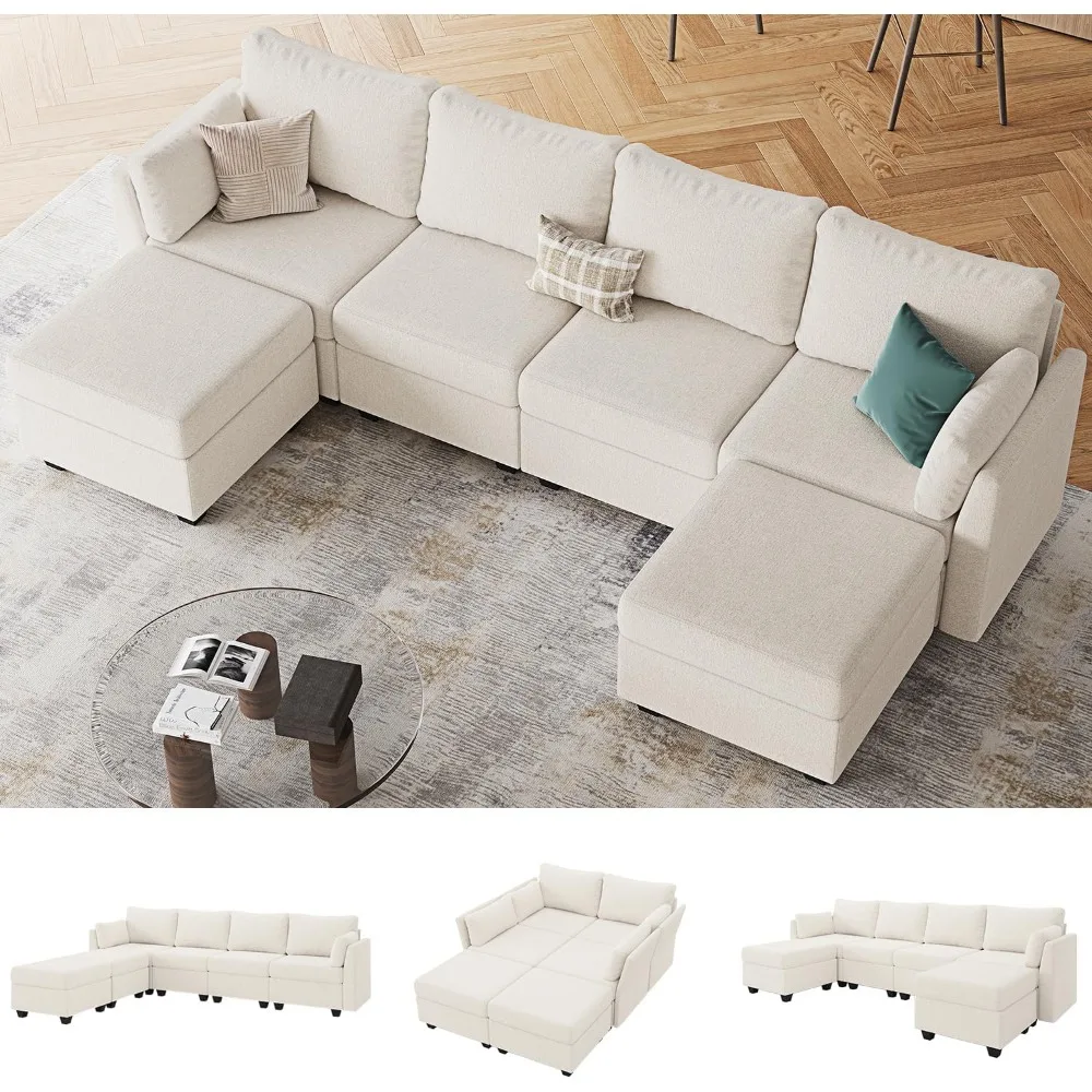 

114.17 Modular Sectional Sofa, 6 Seat Modular Couch with Storage, Memory Foam, Convertible Sectional Couches for Living Room, U
