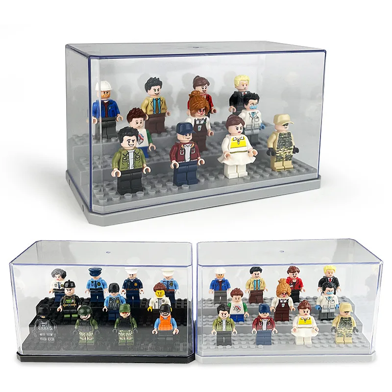 Acrylic Display Box Mini Doll Building Block Display Box Integrated Free Assembly Black With Ladder Multi-Layer Storage Dust Box