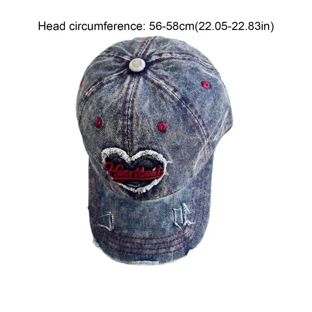 Berretto da baseball vintage Love casual stile coreano Y2K visiere con lettera ricamo cappello con visiera berretto snapback in denim da viaggio