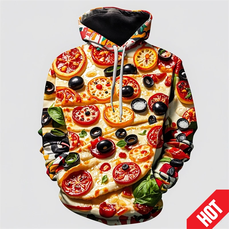 Pepperoni Pizza 3D Print Hoodies Men Women Casual Fashion Oversized Hoodie Pullovers Hooded Sweatshirts Tracksuits Man Clothing