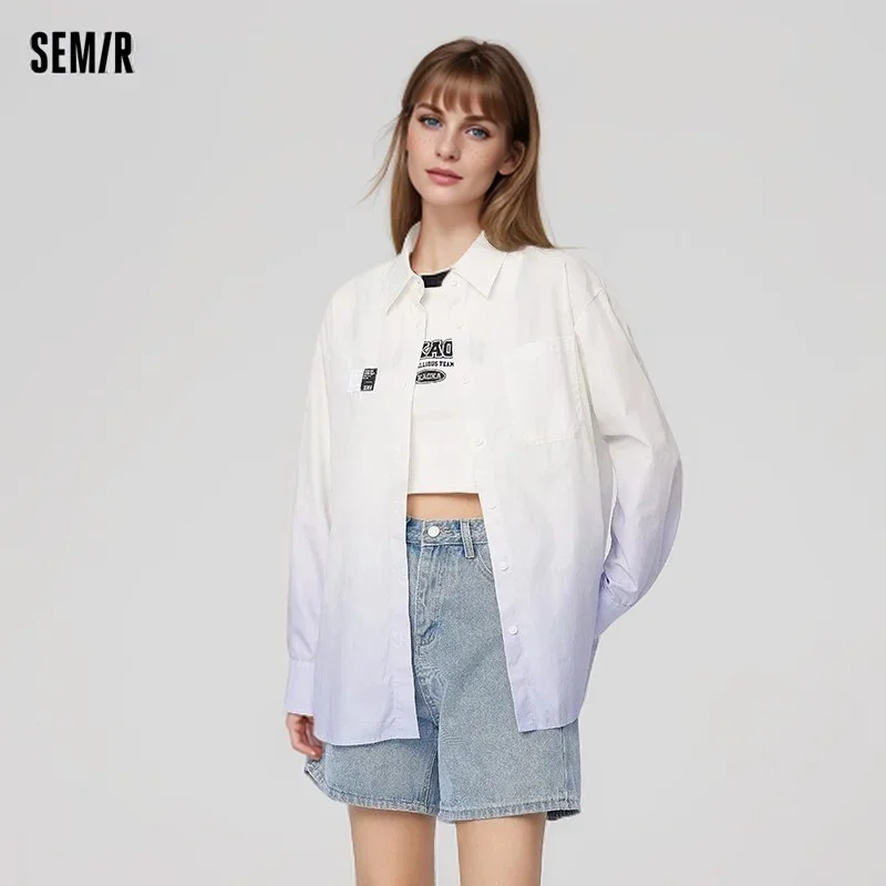 Semir 2024 Shirt Women Long-Sleeved Mid-Length Gradient Top Trendy Salty-Sweet Spring Fashion Loose Shirt Boyfriend Style