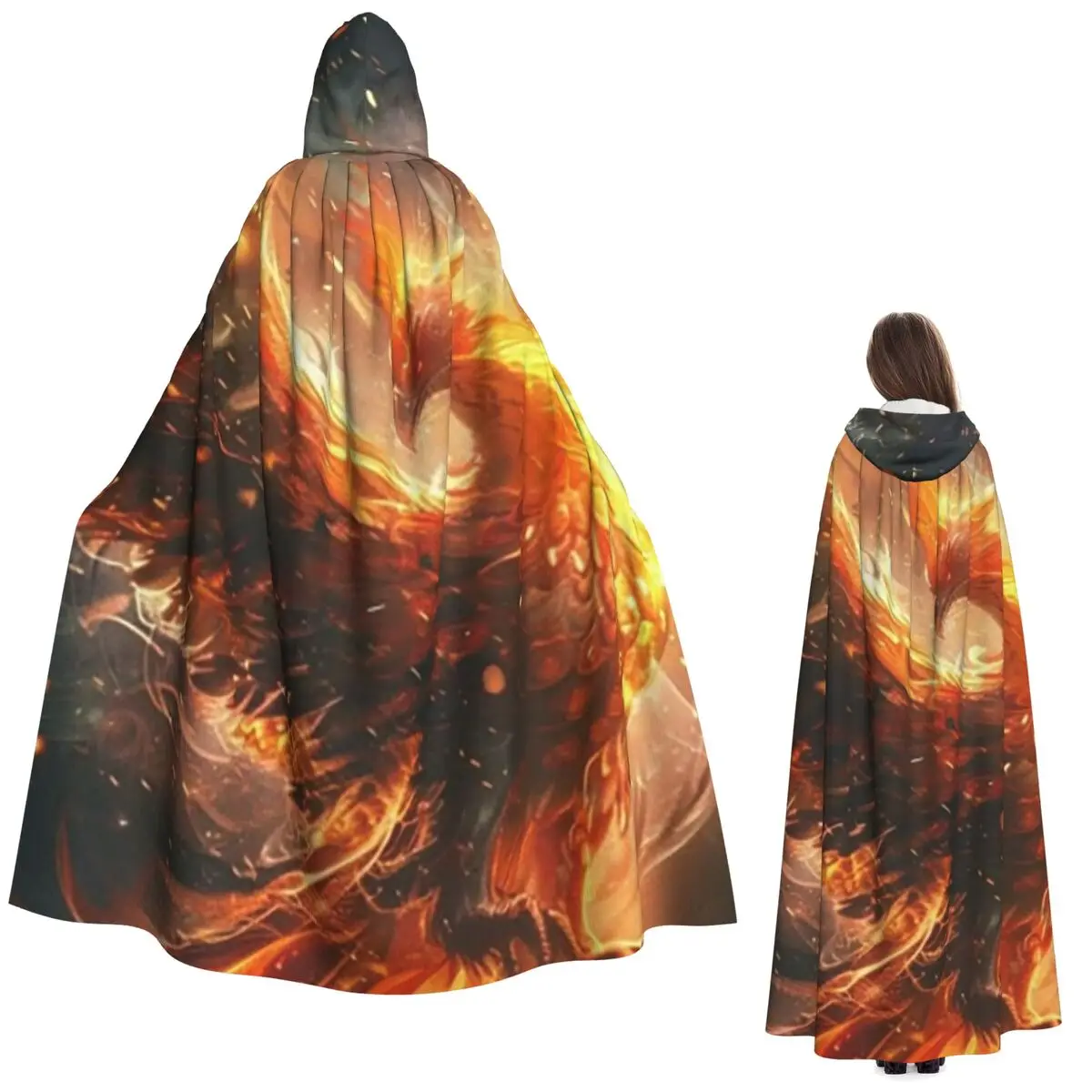 

Мифическая птица Феникса с огненными крыльями, длинный плащ с капюшоном, средневековый костюм ведьмы, накидка для косплея, Хэллоуин, вечеринка для взрослых, унисекс