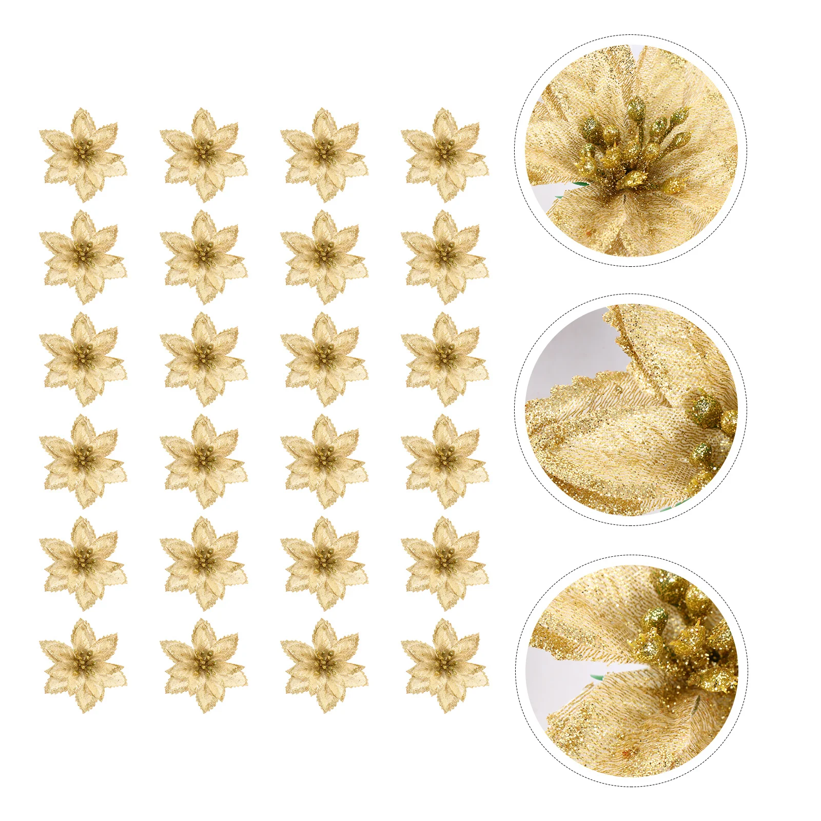 

24Pcs Lifelike Artificial Christmas Flowers Shiny Fake Flower Props for Tree Party Event Decorations Holiday Scene Layout