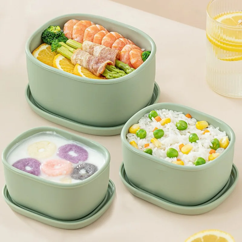 Silicone Lunch Box with Lid, Microwave & Fridge Safe, Fruit Bento Food Storage for Office Workers & Students