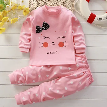 Outono pijamas para meninas meninos manga longa topos + calças ternos moda casa roupas do bebê criança sono traje