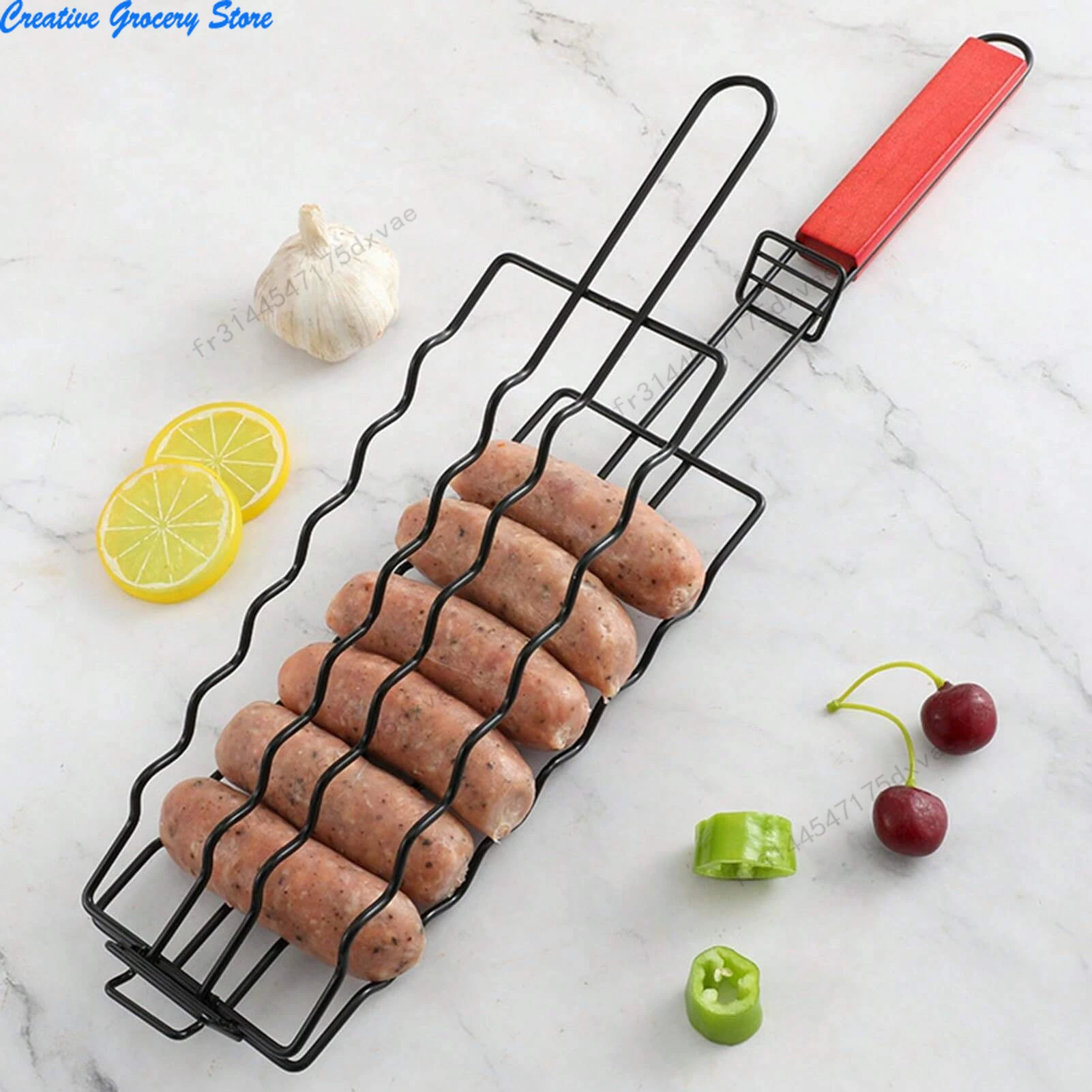 

1pc Removable Hot Dog Grill With Wooden Handle Sausage Grill Cage Grill Basket Grill Accessories Portable Outdoor BBQ Rack
